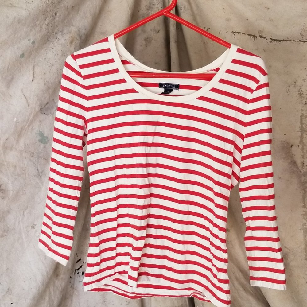 American Living Red and White Striped Long sleeve Blouse - Medium